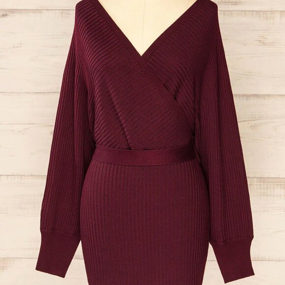Bergame Burgundy | Knitted Wrap Dress - Picture 3 of 10